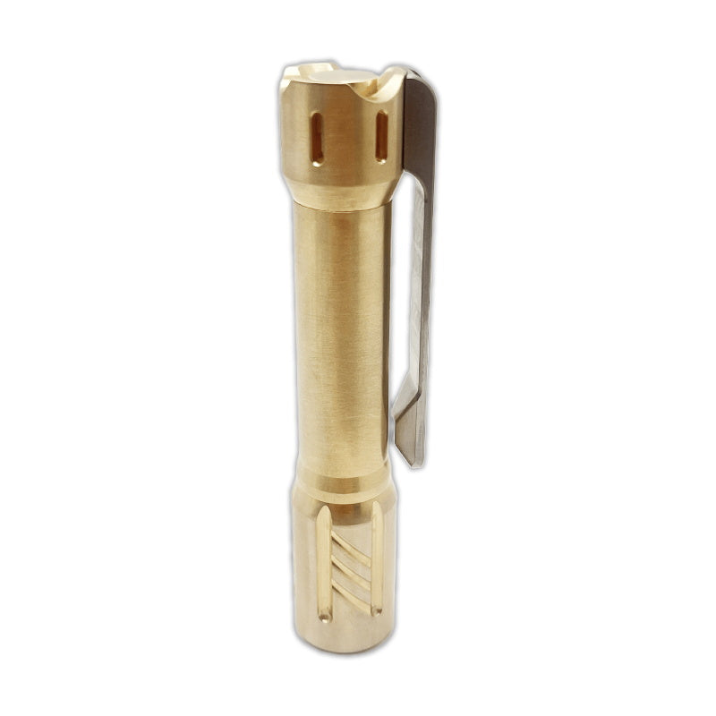brass rechargeable flashlight EDOLUC Little Glow Arrow AAA/10440 Brass EDC Flashlight