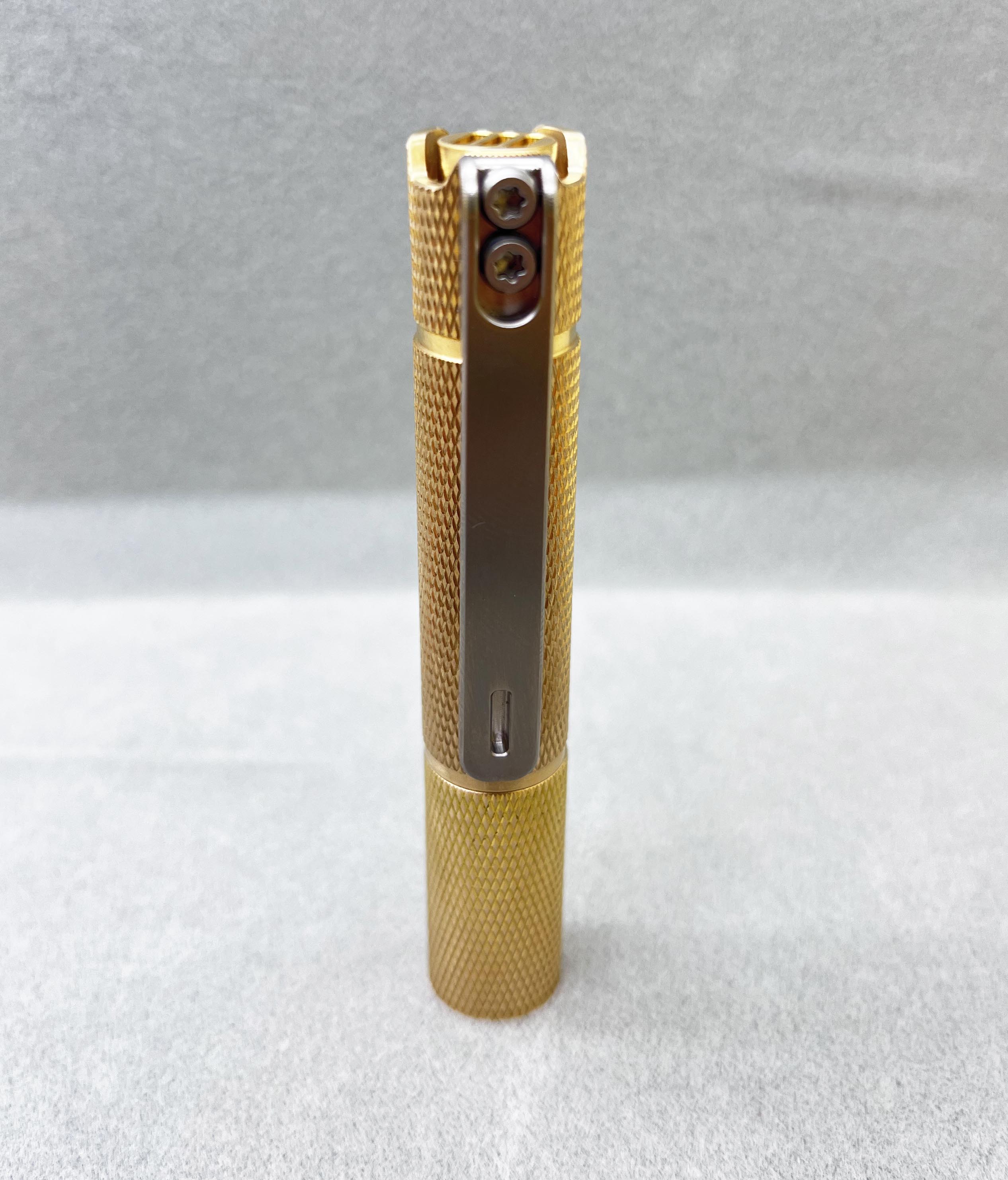 Edoluc Knurly 10440/AAA Brass Flashlight with Titanium Clip